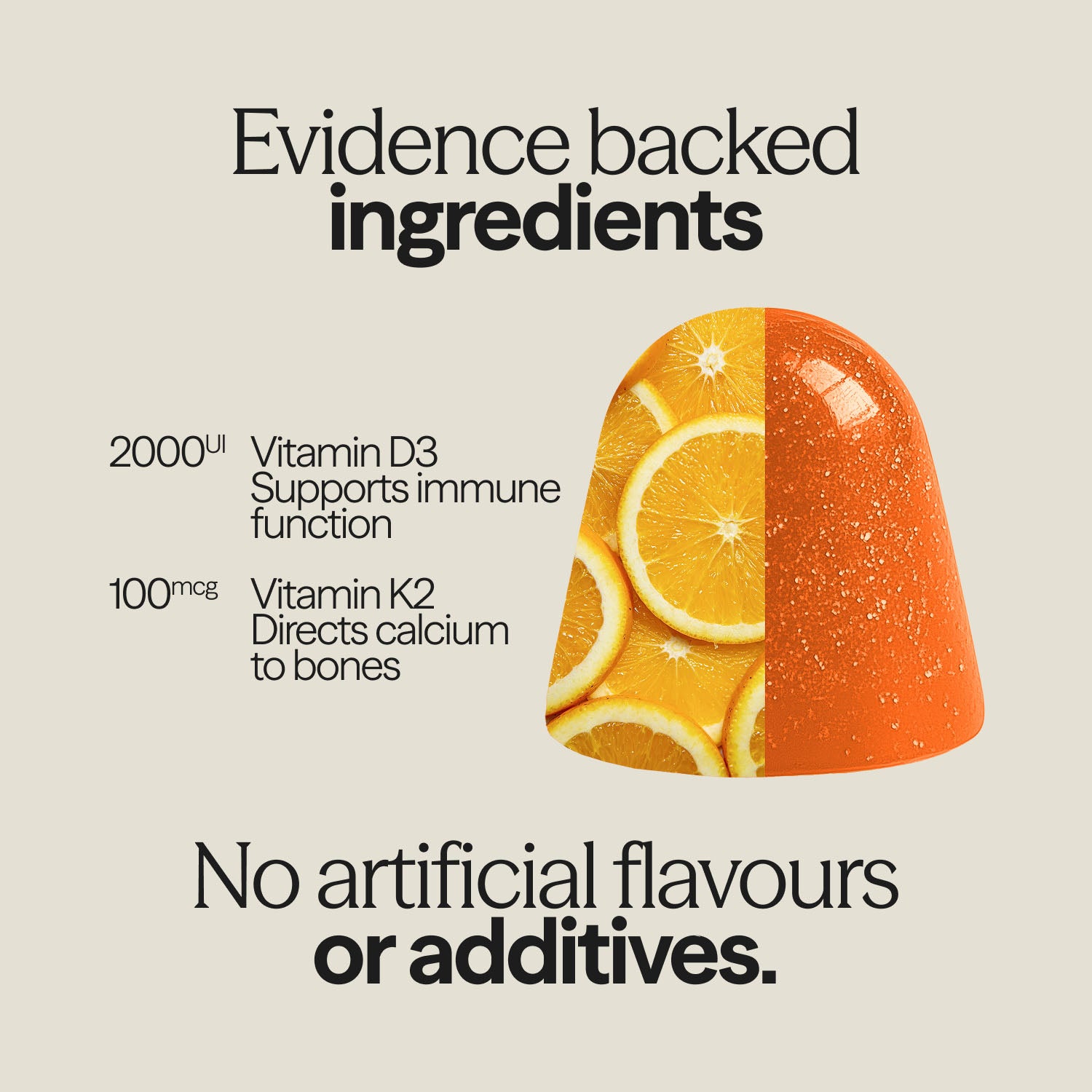 WUKA Immunity Support gummies ingredients include vitamin D3 and K2, made with no artificial flavours or additives.