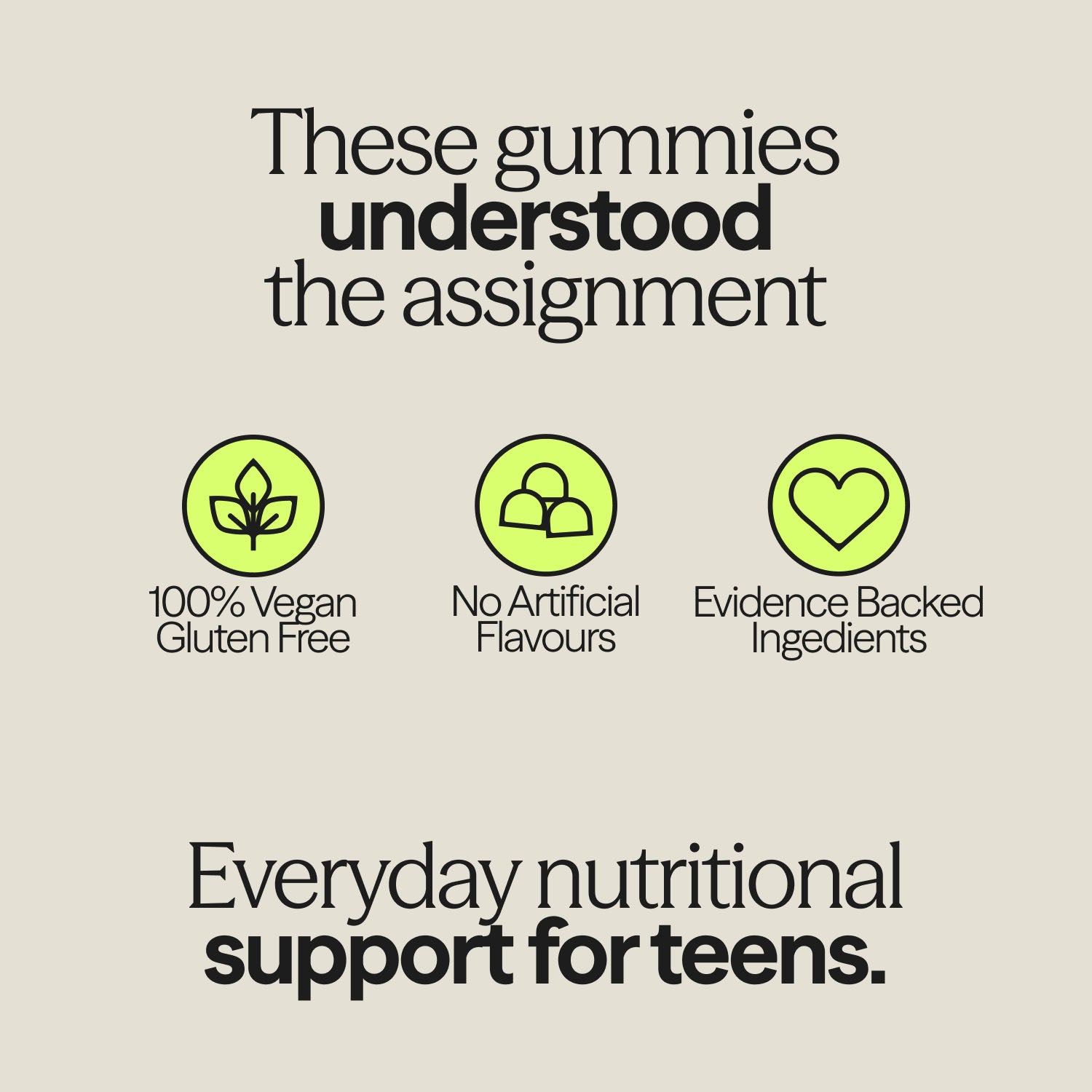 Key features of WUKA teen immunity support gummies: vegan, gluten-free, no artificial flavours, and made with evidence-backed ingredients.
