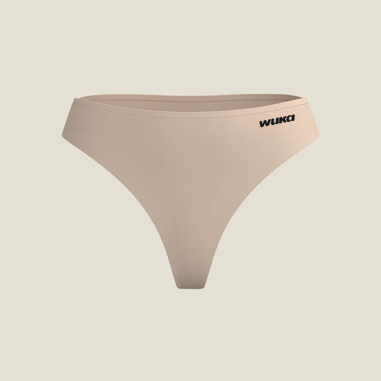 Isolated image of WUKA Stretch Thong in Light Nude, showcasing its sleek, minimal design for light flow period wear.