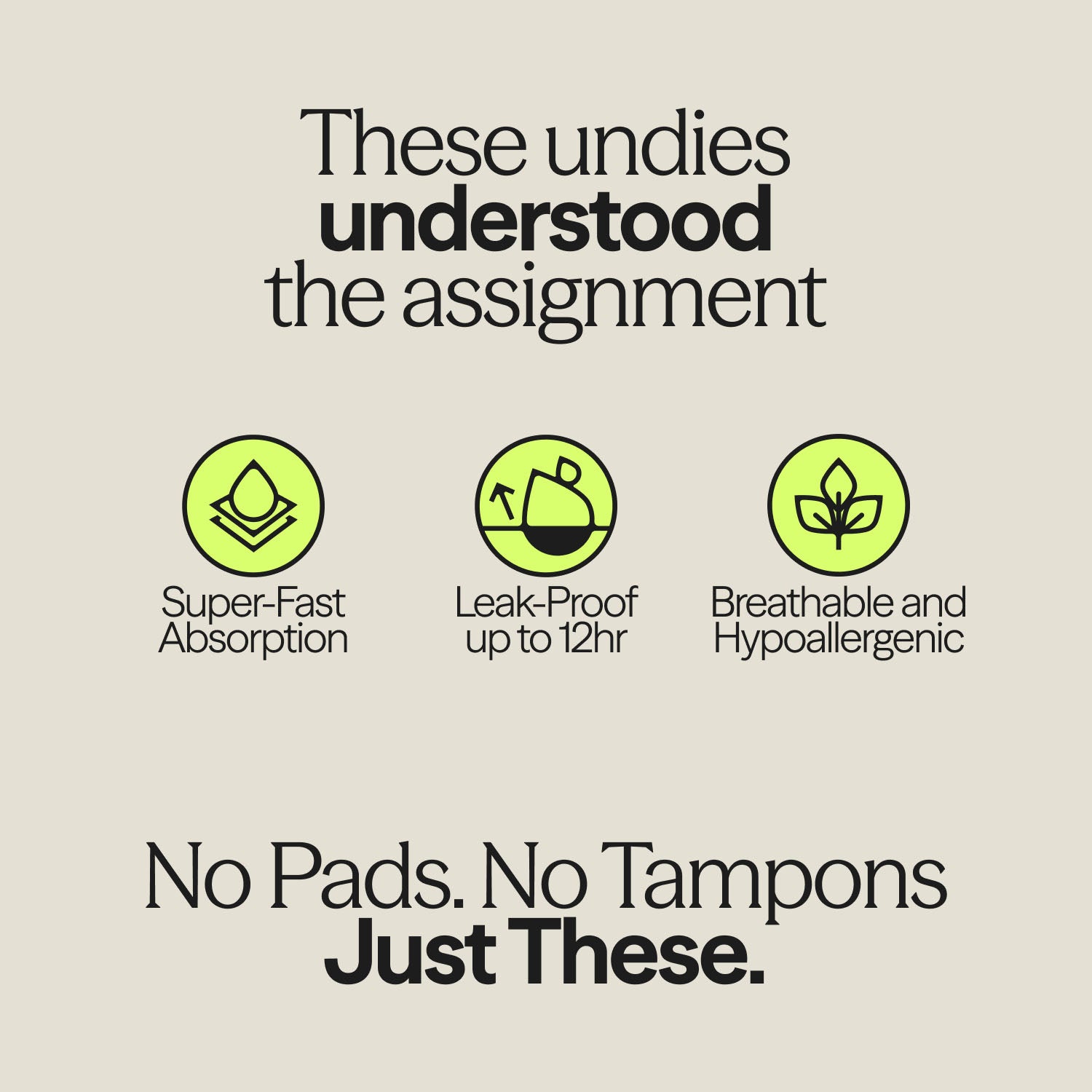 Infographic showing WUKA Ultimate™ High Waist Period Pants benefits – super-fast absorption, up to 12hr leak protection, breathable and hypoallergenic fabric.