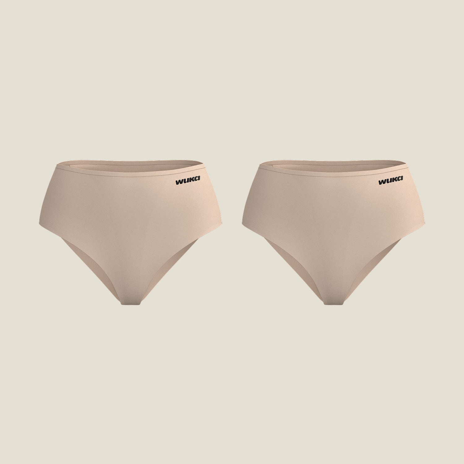 Product cutout of WUKA Seamless Midi Brief for heavy flow in Light Nude, reusable period underwear with moisture-wicking and leak-lock layers.