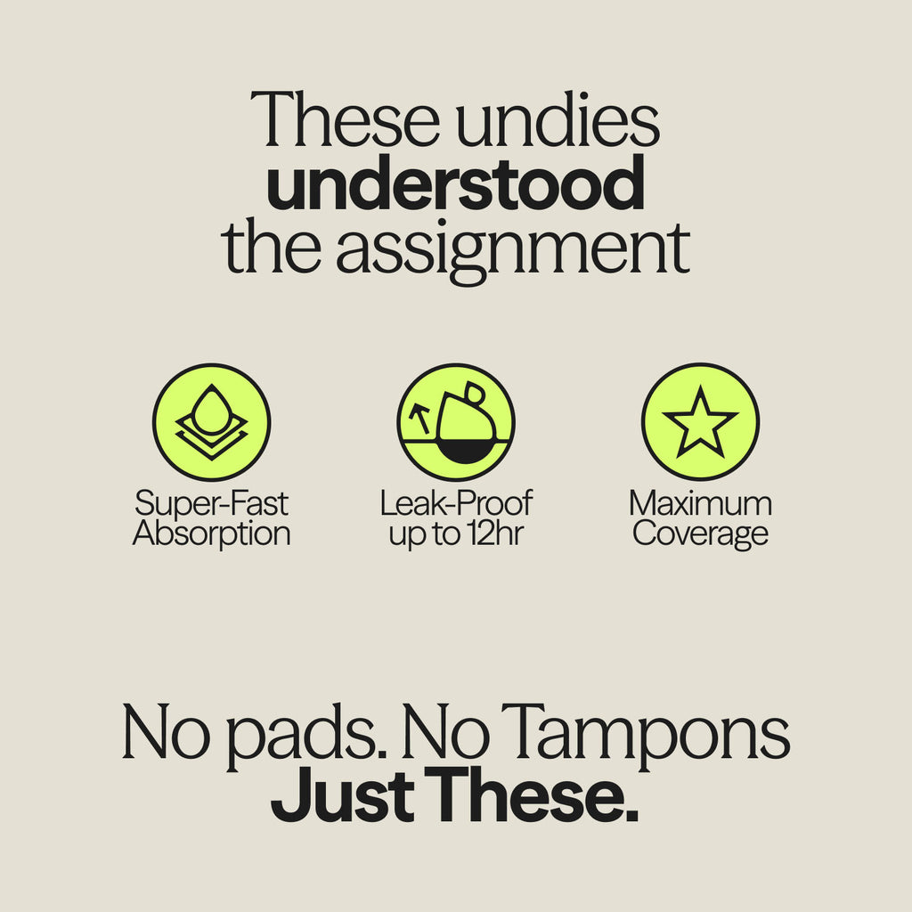 Graphic highlighting key features of WUKA Ultimate™ High Waist Duo – Heavy Flow, including super-fast absorption, 12-hour leak protection, and full coverage, with tagline: “No pads. No tampons. Just These.”