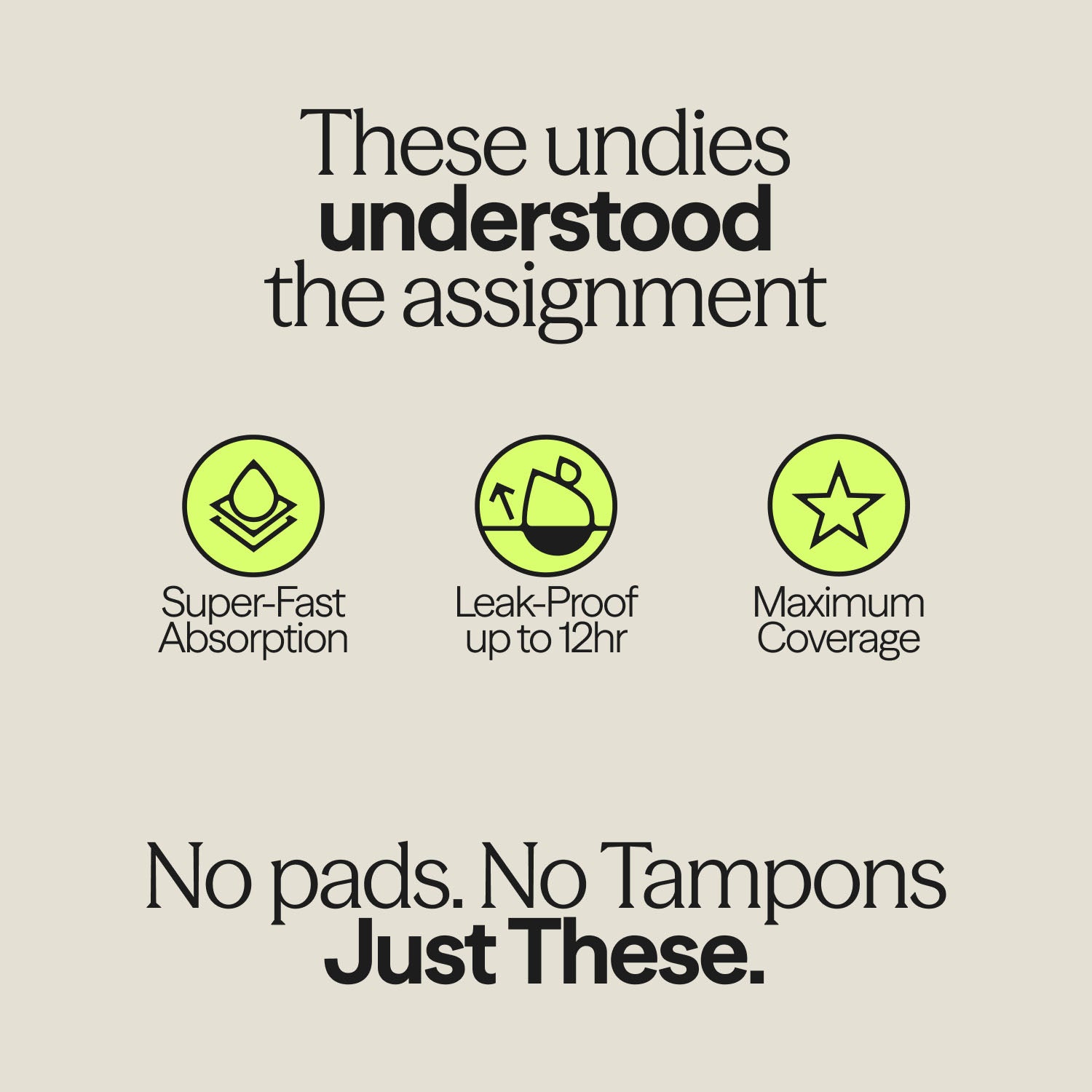 Graphic highlighting key features of WUKA Ultimate™ High Waist Duo – Heavy Flow, including super-fast absorption, 12-hour leak protection, and full coverage, with tagline: “No pads. No tampons. Just These.”
