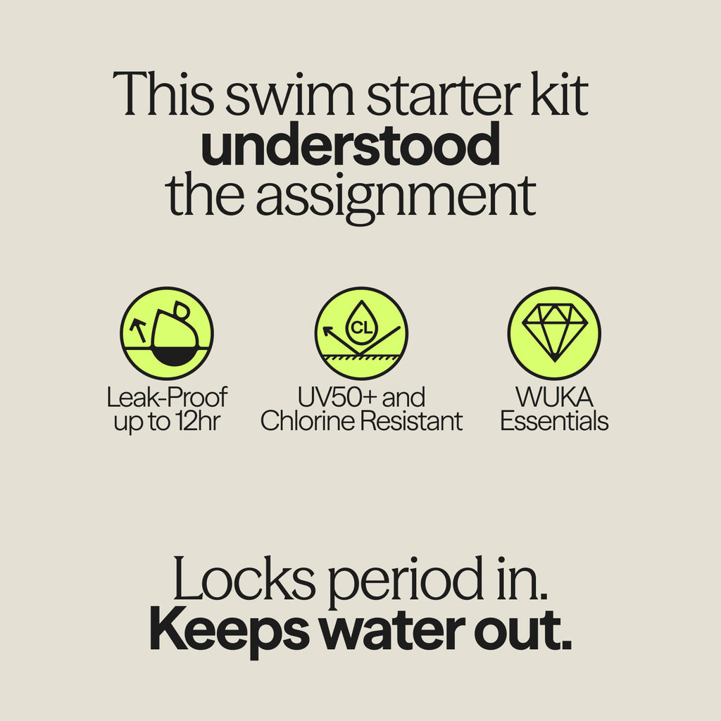 Teen period swimwear bikini brief starter kit leak-proof up to 12 hours UV50 chlorine resistant WUKA essentials