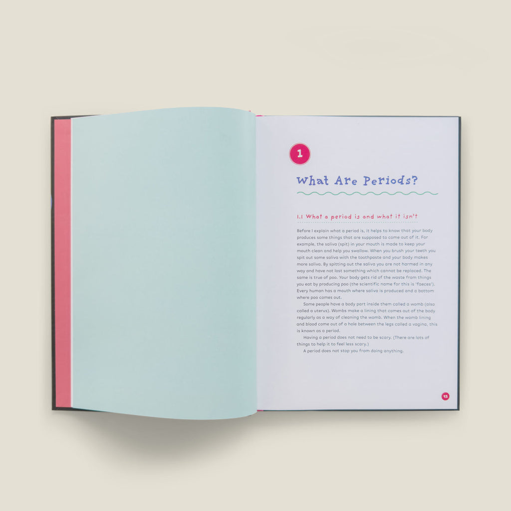 Pages from "The Autism-Friendly Guide to Periods" explaining what a period is in clear, straightforward language designed for neurodivergent readers.