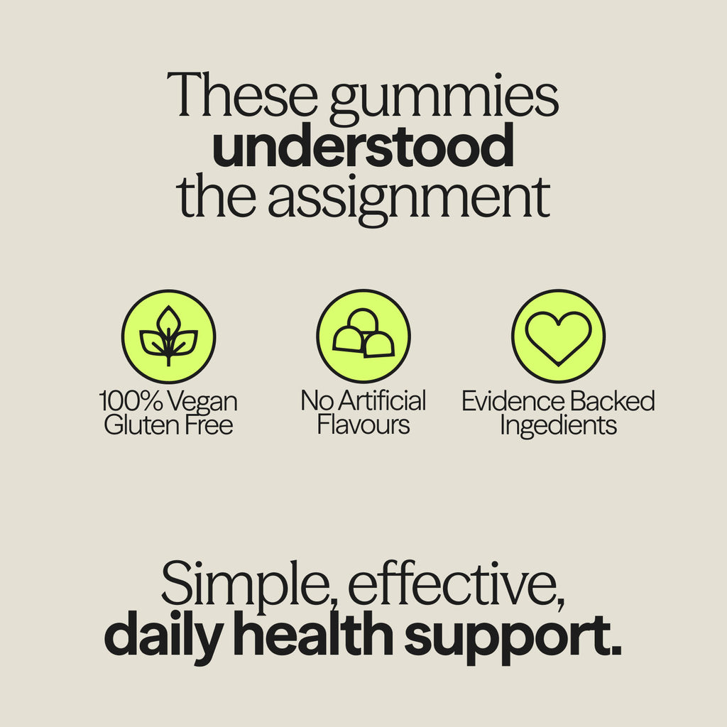 100% vegan and gluten-free immunity gummies made with evidence-backed ingredients for daily health support.