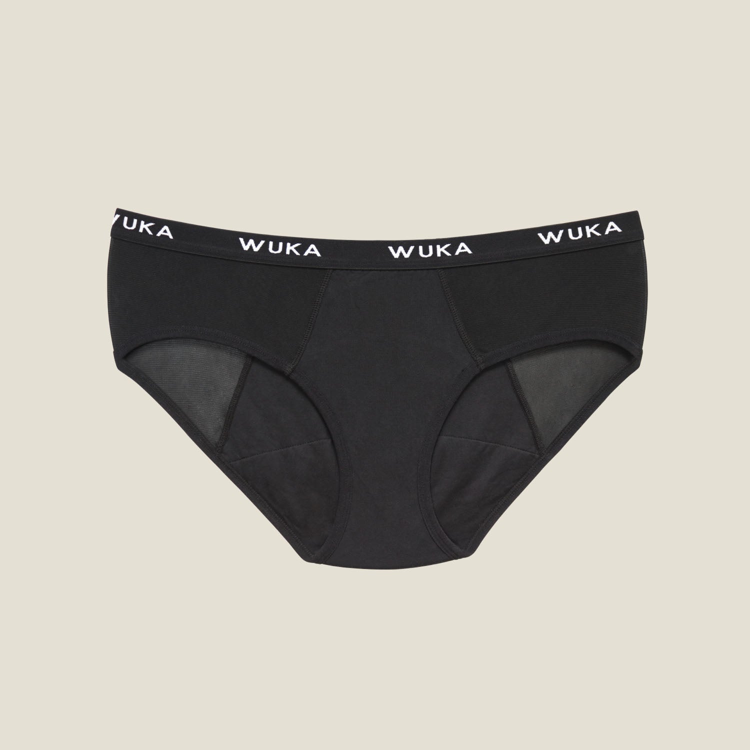 Product-only image of WUKA Ultimate™ Midi Brief - Heavy in black, designed for heavy menstrual flow with built-in absorbent gusset.