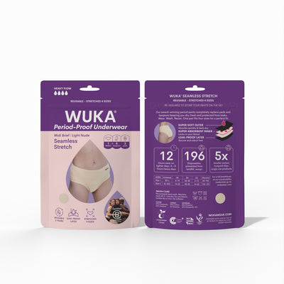 WUKA Stretch Seamless Midi Brief Period Pants Style Heavy Flow Light Nude Colour Packaging