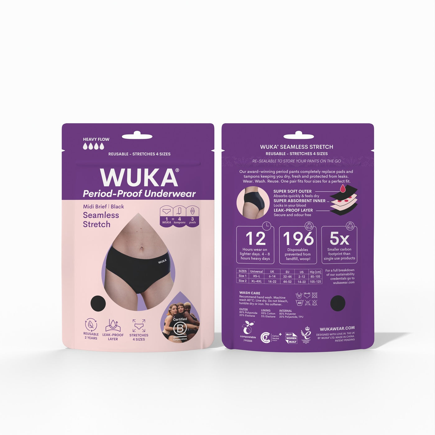 WUKA Stretch Seamless Midi Brief Period Pants Style Heavy Flow Light Nude Colour Packaging