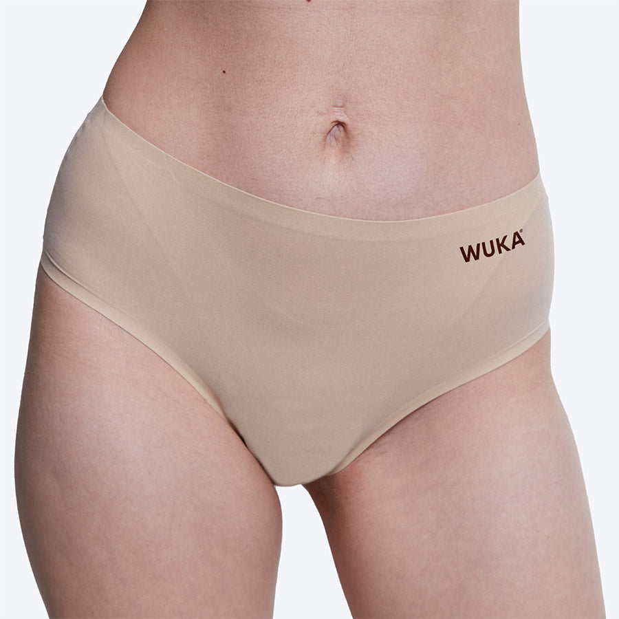 WUKA Stretch Seamless Midi Brief Period Pants Style Heavy Flow Light Nude Colour Front