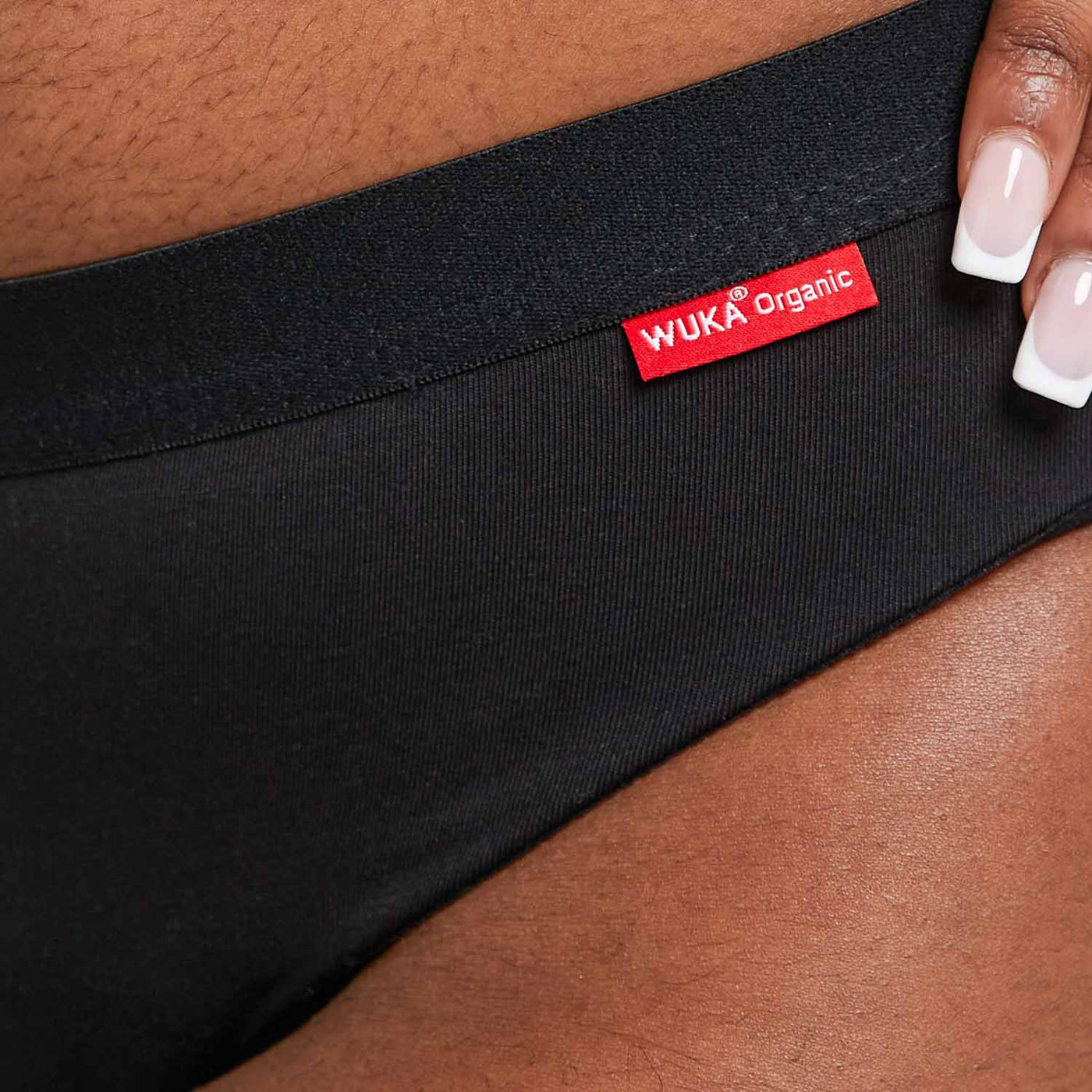 WUKA Ultimate Bikini Period Pants Style Heavy Flow Black Colour Close up detail